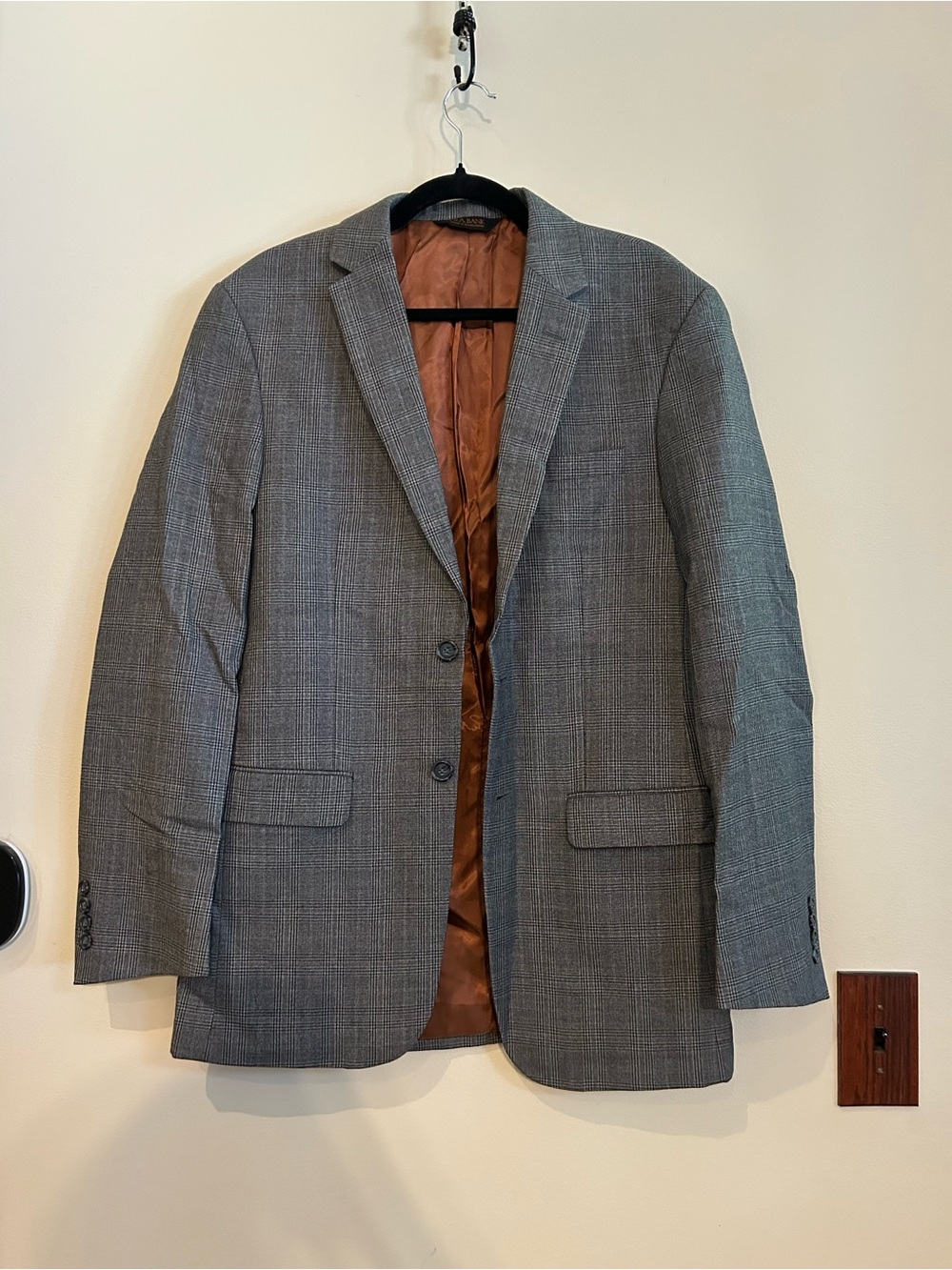 Jos. A. Bank Gray Plaid Sport Coat with Brown Lining